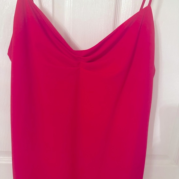Zara Sheath Ruched Midi Dress Pink Spaghetti Straps Crepe V-Neck - Picture 2 of 5